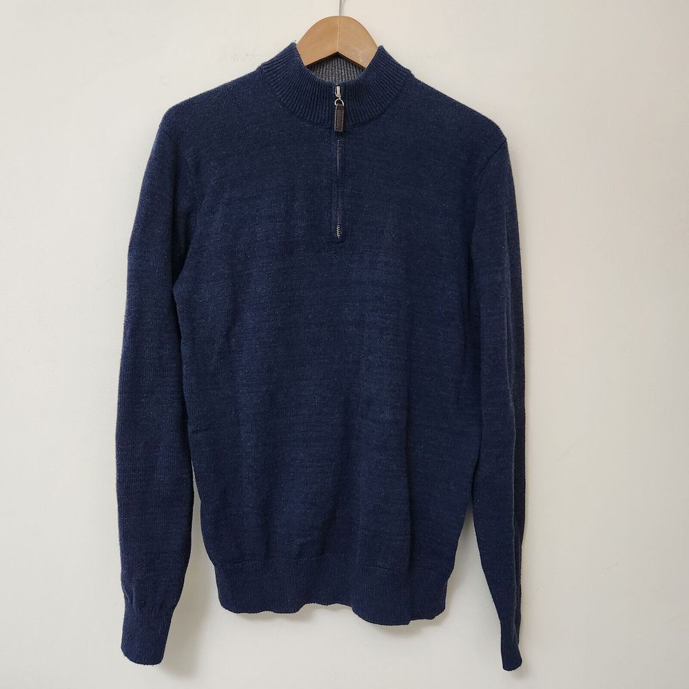 GEORGE Men's Navy Blue Zip Closure Sweater Size M